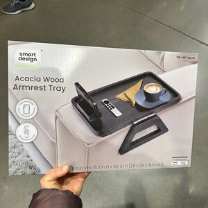 NWT Smart Design Acacia Wood Armrest Tray